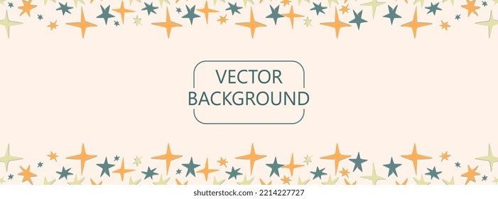  Horizontal background with childish stars vector illustration. Cute colorful elements isolated on light pink backdrop Flat style web banner template with copy space for text