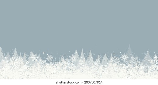 horizontal background, Christmas holiday trees against the blue sky with snow. Vector
