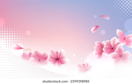Horizontal background design pink peach blossoms and abstract elements