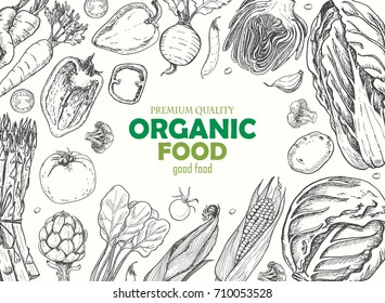 Horizontal Background Different Vegetables Organic Food Stock Vector ...