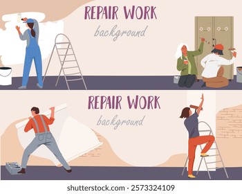 Horizontal background, frame, banner , hand drawn vector. Renovation work, renovation, landing page, web design, website, website, background, vector, vector, design, illustration, hand drawn vector.