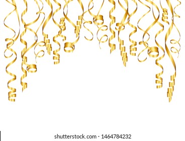 Horizontal Background Golden Streamers Bended Different Lengths