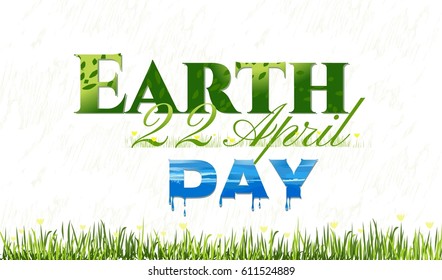 Horizontal background with grass and text. Concept poster for earth day. Vector illustration.