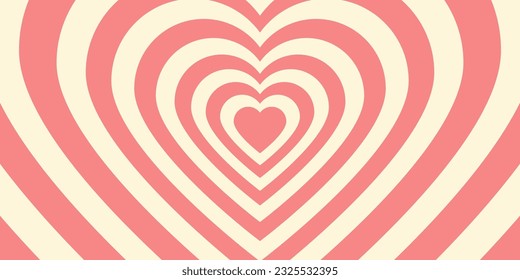 Horizontal background with heart shape. Romantic heart pattern. Vector illustration in retro style 60s, 70s.