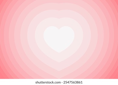 Horizontal background of a heart-shaped tunnel with a pink rainbow pattern. Trendy retro vector illustration. Expanding hearts from the center, fit for cards for Valentine's, Mother's Day, Birthdays