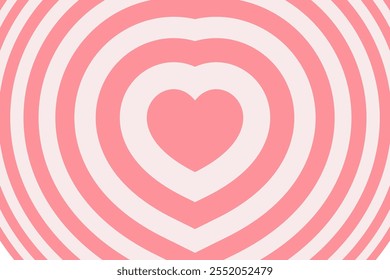 Horizontal background of a heart-shaped tunnel with a pink pattern. Trendy retro vector illustration. Expanding hearts from the center, fit for cards for Valentine's, Mother's Day, Birthdays