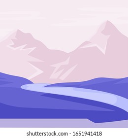 Horizontal background with ice mountain with blue river. Vector illustration, Idea for material, scarf, fabric, textile, wallpaper, wrapping paper. Vector