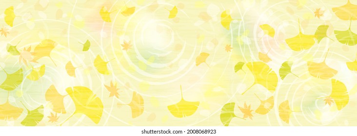 Horizontal background illustration of colorfully colored ginkgo leaves