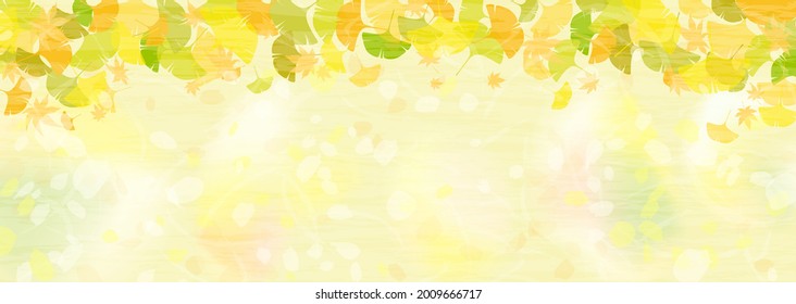 Horizontal background illustration of colorfully colored ginkgo leaves