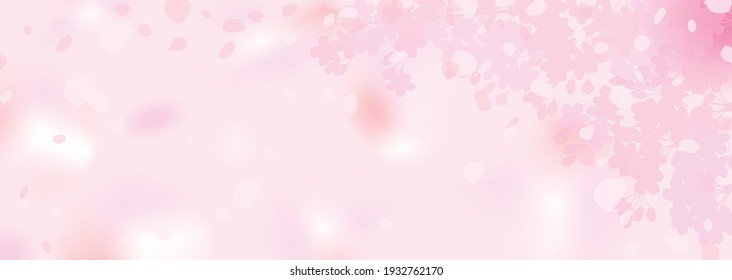 Horizontal background illustration of fluffy, blurry cherry blossoms