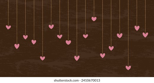 Horizontal background material:　Vector illustration of hanging, hand-drawn hearts lined up