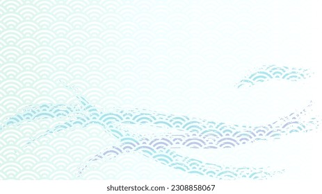 horizontale Hintergrundgrafik, die japanische Wellenmuster und Pinselstriche kombiniert.