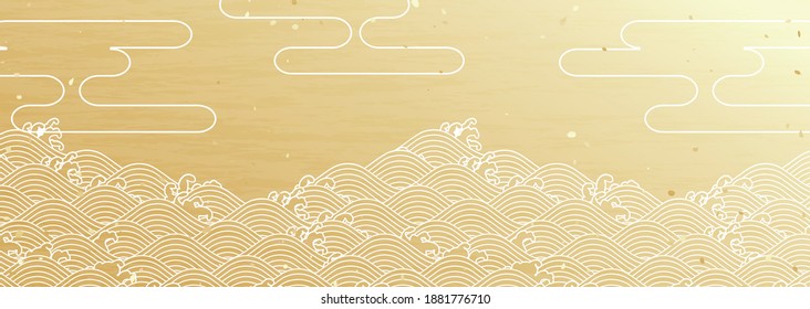 Horizontal background illustration of traditional Japanese wave and cloud pattern