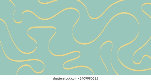 Horizontal background liquid swirl line wavy colorful waves in retro tosca, green, yellow colors