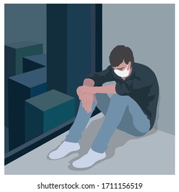 horizontal background man in isolation at home for virus outbreak or hypochondria .