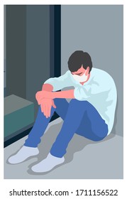 hombre de fondo horizontal aislado en casa para brote de virus o hipocondria .