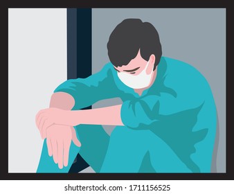 horizontal background man in isolation at home for virus outbreak or hypochondria .
