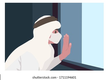 horizontal background man in isolation at home for virus outbreak or hypochondria .