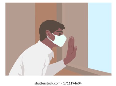 horizontal background man in isolation at home for virus outbreak or hypochondria .
