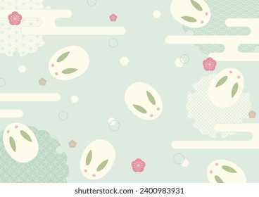 Horizontal background material: Snow rabbit, snow ring, and plum blossom landscape, a collection of traditional Japanese patterns