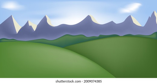 Horizontal background with mountains and hills in cartoon style.Vector illustration