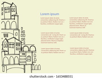 Antecedentes horizontales con los paisajes urbanos y lugar para el texto. Perfecto para publicidad turística, folleto, folleto, folleto, folleto, presentación