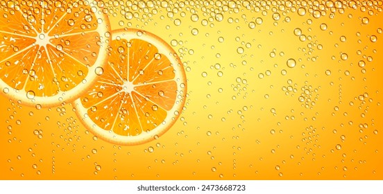 horizontal background orange sparkling water with bubbles