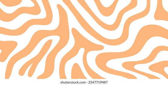 Horizontal background with orange waves in style retro 60s, 70s. Trendy minimal wavy design in pastel colors. Colorful marble illustration for cover, backdrop, website and banner. Vector illustration