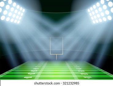 Horizontal Background for posters night american football stadium in the spotlight. Editable Vector Illustration.