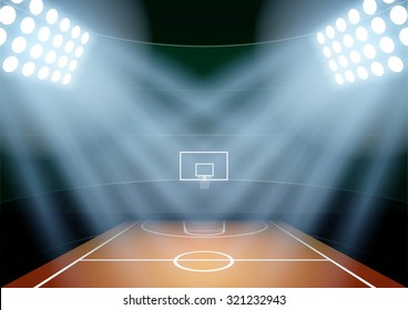 Horizontal Background for posters night basketball stadium in the spotlight. Editable Vector Illustration.