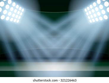 Horizontal Background for posters night fencing stadium in the spotlight. Editable Vector Illustration.