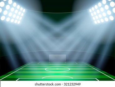 Horizontal Background for posters night football soccer stadium in the spotlight. Editable Vector Illustration.