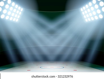 Horizontal Background for posters night ice hockey stadium in the spotlight. Editable Vector Illustration.
