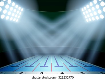 Horizontal Background for posters night swimming pool stadium in the spotlight. Editable Vector Illustration.