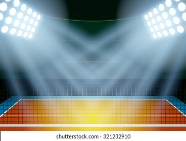 Horizontal Background for posters night volleyball stadium in the spotlight. Editable Vector Illustration.