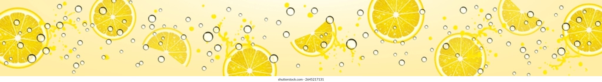 horizontal background with refreshing lemon and bubbles