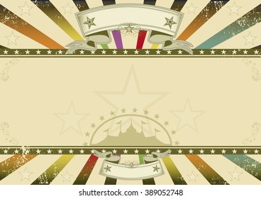 Horizontal background retro party. A horizontal retro background with multicolor sunbeams and a frame for your message