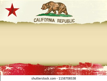 An horizontal  background with a scratched flag of California and a frame for your message