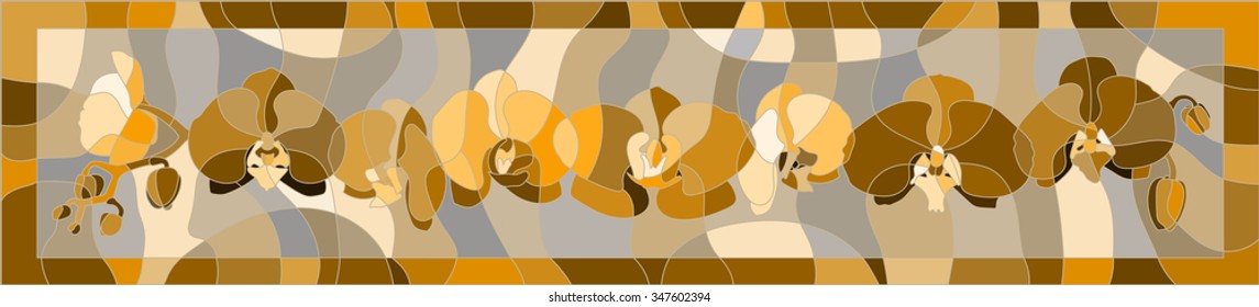 Horizontal background in the stained glass style , sepia