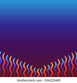 Horizontal background. Vector illustration with stylized flame. Bright shiny red and green colors