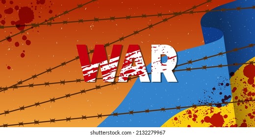 Horizontal background war in Ukraine. Ukraine flag concept with Barb Wire vector illustration.