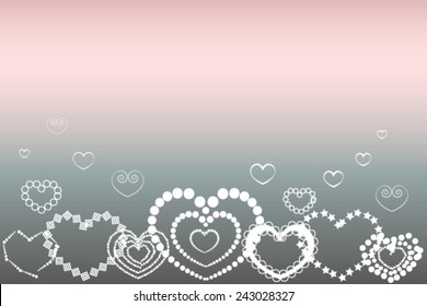 Horizontal background with white hearts on a pink-gray background