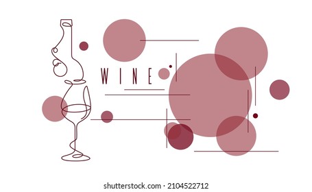 
Horizontal background with wine bottle, wineglass. Continuous line, a single line drawing on a white background. Modern design element for wine tasting, menu, wine list, restaurant, winery, boutique.