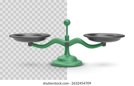 Waagrechte Waage im 3D-Minimalstil, Konzept von Fairness, Gewichtung und Gerechtigkeit. Modernes Symbol für ethische und rechtliche Themen. Vektorgrafik.