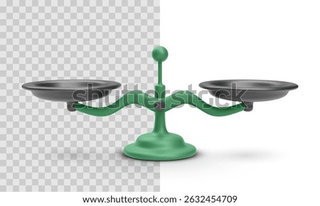 Horizontal Balance Scale In 3D Minimal Style, Concept Of Fairness, Weighing, And Justice. Modern Symbol For Ethical And Legal Topics. Vector Illustration.