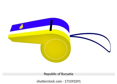Horizontal Bands of Blue, White and Yellow with A Yellow Mongol Symbol of The Republic of Bryana Flag on A Whistle, The Sport Concept and Political Symbol. 