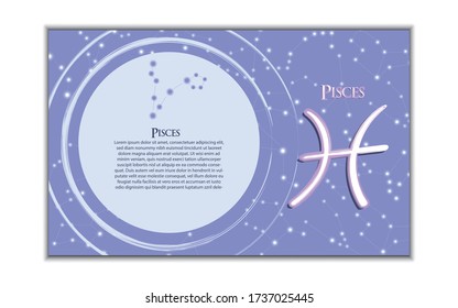 Horizontal banner of 12 zodiac signs with names. Vector illustration of the horoscope of the constellation. Template for postcard, brochure, page, booklet.
