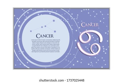 Horizontal banner of 12 zodiac signs with names. Vector illustration of the horoscope of the constellation. Template for postcard, brochure, page, booklet.
