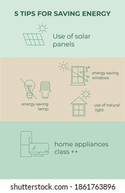 Horizontal banner about energy-saving technologies. Modern flat thin linear vector infographics. Ecological layout for graphic design and web.