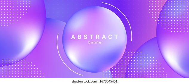 Horizontal banner with abstract sphere shapes. Modern design with liquid vibrant background.